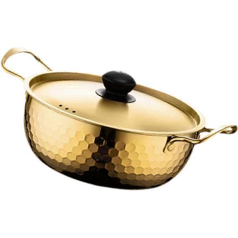 Koreanischer Ramen-Kochtopf mit Deckel, vielseitig verwendbar, auch als Kimchi-Suppentopf für Dinnerpartys, Suppen, Ramen, Eier und Fleisch geeignet.-18cm Gold (1/5)