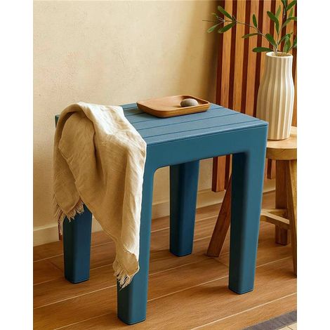 Exagonshop Sgabello bagno in plastica blu pastello Woody 130105