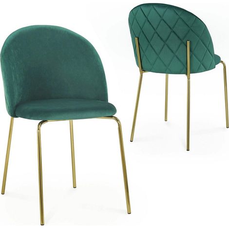 Deco In Paris – Lot de 2 chaises en velours vert KENNETH – Dossier oversize – Assise rebondie – Pieds en métal doré – Dimensions 59x45x82cm (1/5)