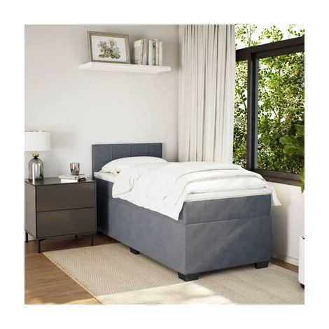 Sommier et matelas style Snowco, gris foncé, 80 × 200 cm, en velours, velours doux et confortable, idéal chambre à coucher, style moderne, montage simple (1/5)