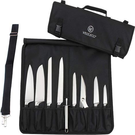 Étui à couteaux de chef enroulable, sac de rangement étanche pour couteaux, 8 compartiments, coloris noir (1/5)