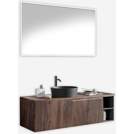 Venere Badezimmer-Wandschrank mit rechteckigem Spiegel und Waschbecken, 5-teilig - Dunkelbraun (1/5)