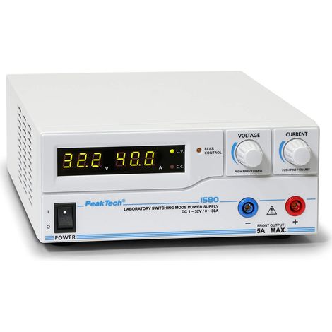 PeakTech 1580 – Alimentatore da laboratorio DC 1-32V/0-30A con USB, Generatore DC, Display a LED, 3 (1/5)