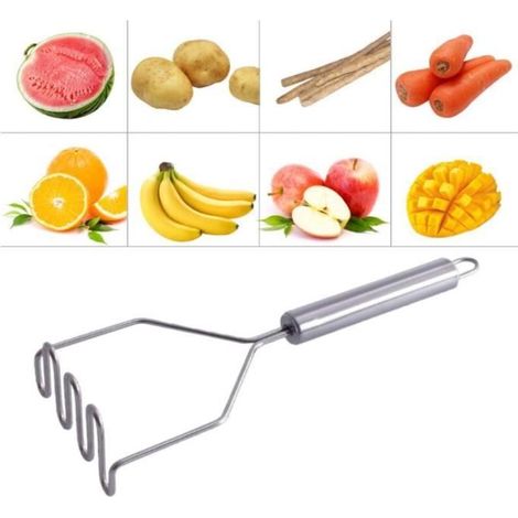 Presse-Purée - Professionnel - Acier INOX - Poignée Antidérapante - Facile à Nettoyer - 24x9.2cm (1/4)