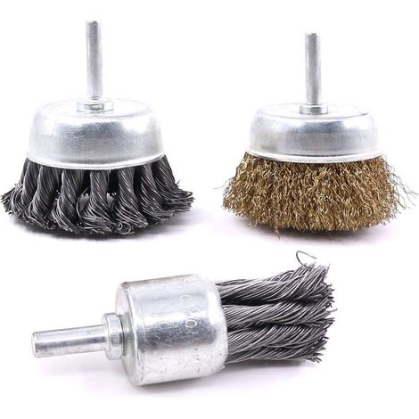 3 pcs 7,6 cm noué et plaqué ondulés et 2,5 cm Carbon Nœud End Brosse, coupe fil Roues Brosse de Parfait pour retrait de rouille/la corrosion/peinture – Fil réduit la rupture et durée de vie (1/5)
