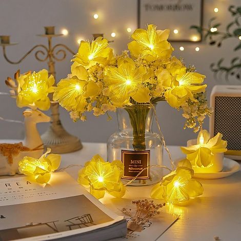 Fibre Optique Guirlande de Fleurs, Guirlande Lumineuse LED Fée Électrique pour Intérieur et Extérieur, Mariage, Noël, Jardin, Décoration de Fête (Violet, 19.6 pi 40 LED)