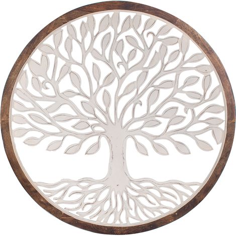Signes Grimalt Cuadro Adorno Pared Adorno Árbol Vida Placas De Madera Blanco 4x96x96cm 28488 (1/3)