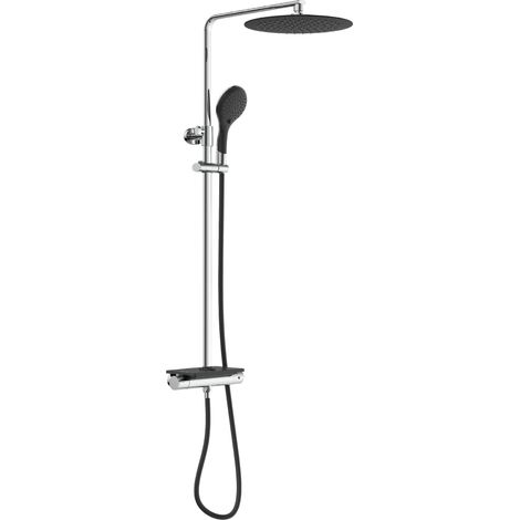 EISL Duschsystem mit Thermostat und Ablage Dusche Duscharmatur Regendusche Edelstahl Brausestange Höhenverstellbar Kopfbrause rund mit Handbrause 3-fach verstellbar DX1103CST (1/5)