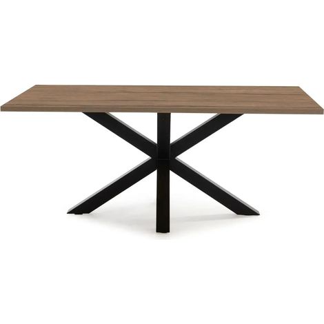 SILTA - Table à manger rectangulaire 180cm -pieds en métal noir - Chêne foncé (1/5)