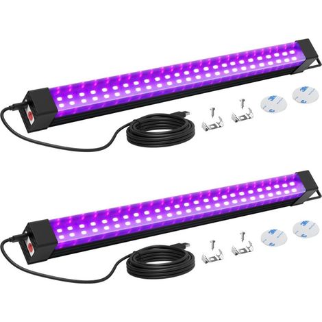 Juego de 2 tiras de luz negra recargables, luces UV inalámbricas para fiestas fluorescentes, funcionan con pilas. (1/5)