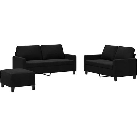 vidaXL Juego de sofás con cojines 3 piezas terciopelo negro (1/2)
