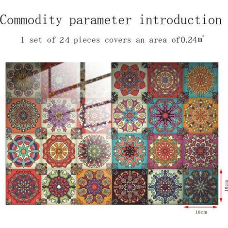 24 Pièces Autocollants Muraux Mandala PVC 10x10cm Imperméables pour Cuisine Salle de Bains Meubles et Tables (1/5)
