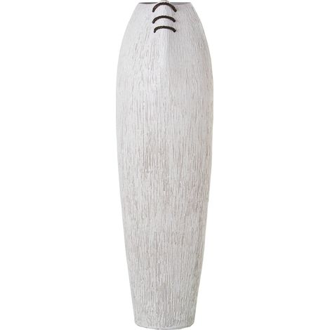 Vase blanc céramique élégant pour déco chic - Blanc gratté avec cordelette marron (1/3)