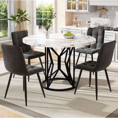 Ensemble de salle à manger 5 pièces en métal et velours noir, table ronde 100x100x76 cm avec 4 chaises (1/5)