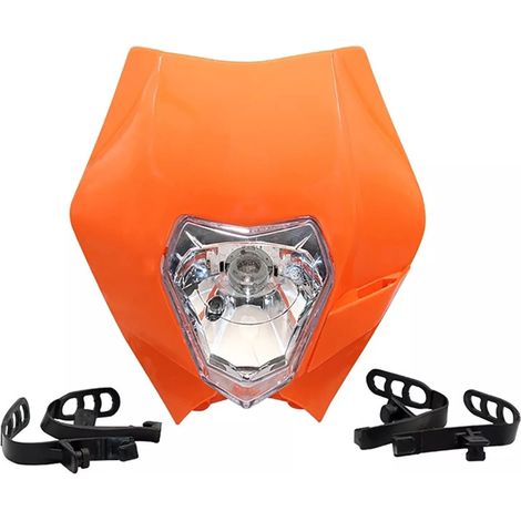 Scheinwerfermaske für Motorrad, orange, mit Abblend- und Fernlicht - universelles Modell für Enduro / Trail / Streetfighter