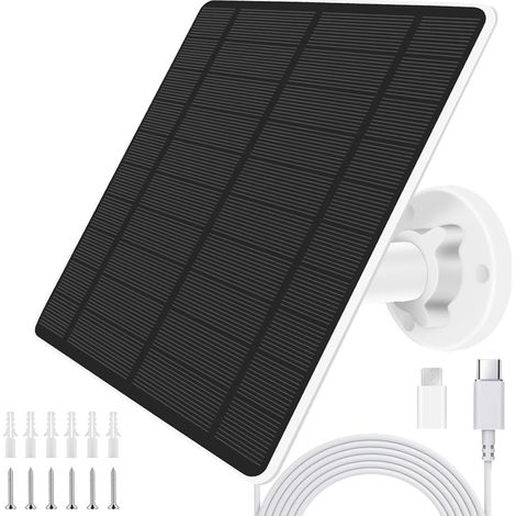 1 Panneau Solaire 5W, Silicium Monocristallin, Câble 3m, Support 360°, IP65, Pour Caméra Extérieure