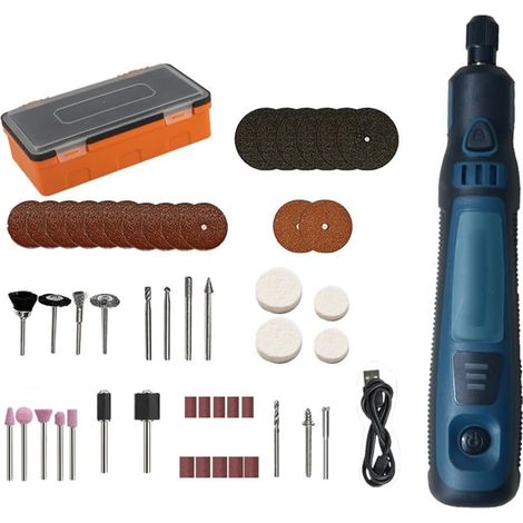 Kit d'outils rotatifs électriques, 50 pièces avec batterie au lithium  pour meulage/perçage/ponçage/bijoux/fabrication/travail du bois/artisanat de modélisme, boîte rangement compacte - (1/5)