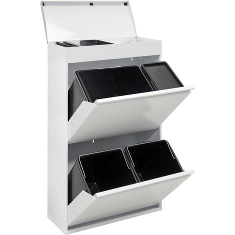 Poubelle de Recyclage Cuisine 4 Bacs 23+11+17+17 L (68 L) Poubelle de Tri Sélectif 4 Rangements et Plateau supérieur Poubelle 4 Seaux avec Seau de 23 L pour Emballages blanc (1/5)