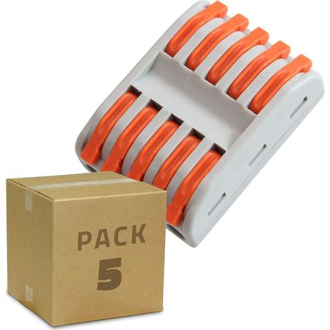 Pack 5 Connecteurs Rapides 5 Entrées et 5 Sorties SPL-5 pour Câble Électrique de 0.08-4mm² Gris