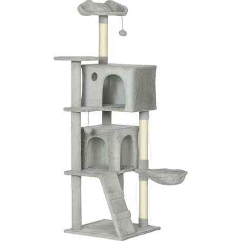 Katzenbaum 48x48x160 cm aus Sisal und Stoff, Hellgrau, mit Hängematte, platzsparend – MEUBLIV (1/5)