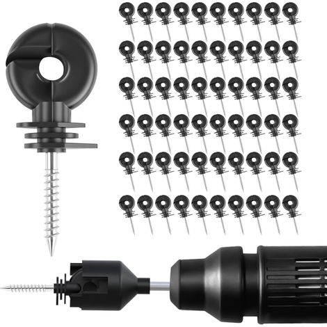Lot de 60 isolateurs électriques de clôture électrique à vis, pour poteaux en bois, protection solaire et imperméable, isolateurs de clôture électrique (1/5)