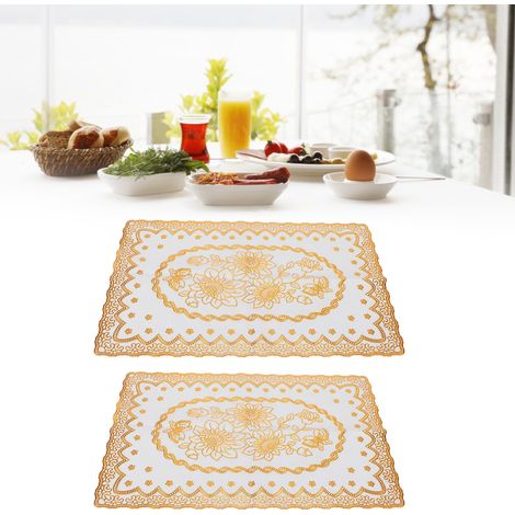 2 Pièces Sous-verres PVC 30x45 cm Dorés - Protection de Table Déco Cuisine Mariage Élégante
