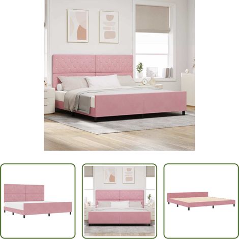 Samtbett - Boxspringbett mit Kopfteil Rosa 200 x 200 cm Samt (1/5)