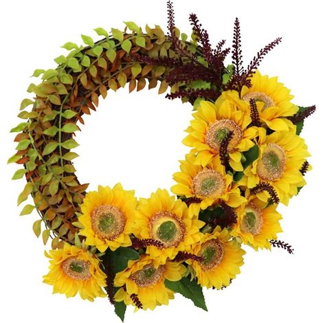 Couronne de tournesols artificiels, couronne de fleurs printanières pour porte d'entrée, mur, fenêtre, mariage, fête, décoration intérieure-AquaForge (1/5)