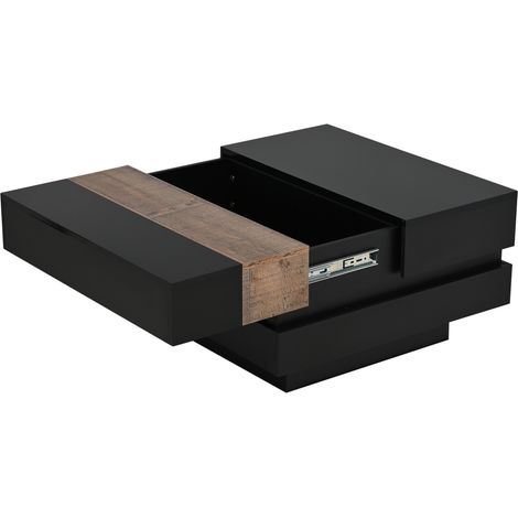 Tavolino da salotto quadrato 70 x 70 x 39 cm con contenitore nascosto, MDF nero lucido (1/5)