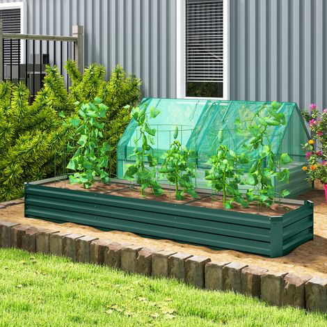 240x60x30 cm - Grande jardinière extérieure rectangulaire en acier galvanisé doté de base ouverte de verdure