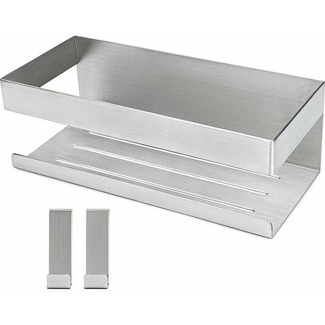 Self-Adhesive Shower Caddy Brushed Stainless Steel Shower Caddy-Adhesive Shower Caddy Bathroom Shelf SUS304 Stainless Steel-With 2 Hooks (1/5)