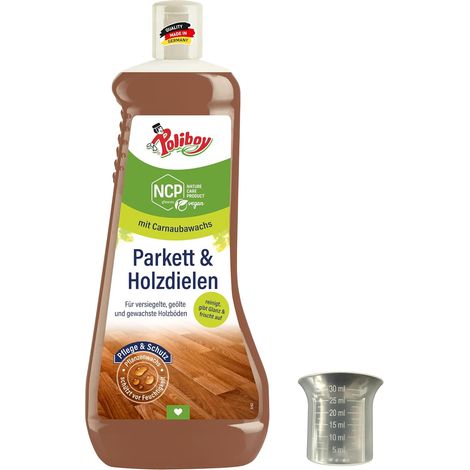 Nettoyant pour parquets et planches en bois - Nettoyant pour sols en bois véritable - Nettoyant pour parquets avec cire végétale pour l'entretien des sols - 1 x 1 l - Avec gobelet doseur (1/5)