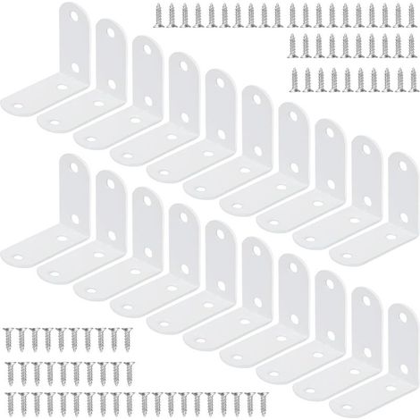 Lot de 20 équerres d'angle 50 x 50 mm, équerres d'angle à 90 degrés en métal avec 80 vis pour fixation de meubles en bois – Blanc (1/5)