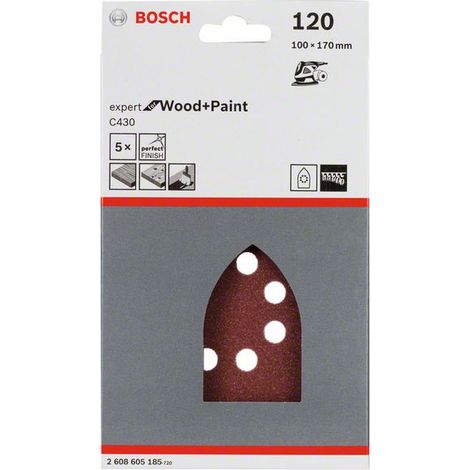 Bosch 5x  foglio abrasivo  C430 Expert  for Wood  8 fori  velcro 100  x 170  mm K40  - 2608605182