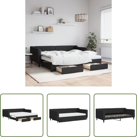 vidaXL Sofa mit Bettfunktion - Tagesbett Ausziehbar mit Schubladen Schwarz 90x190 cm Stoff (1/5)