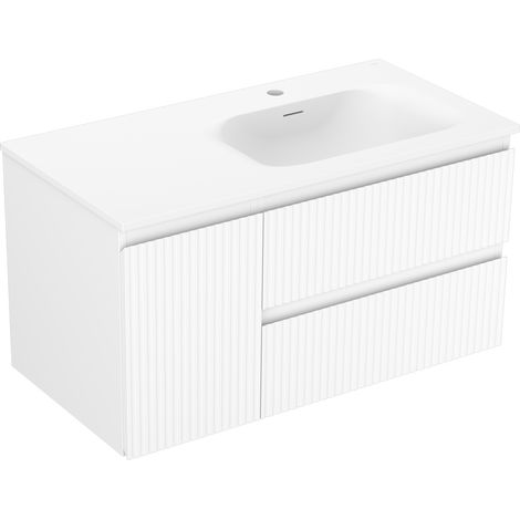 Mexen Rivel meuble de salle de bain 90 cm avec lavabo Vela droit, 2S, 1D, rainuré, blanc mat - 91A23-09047-3-BBFFF01-W23P01 (1/5)