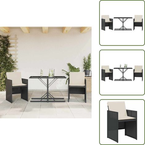 Ensemble de bistro 3 pcs avec coussins noir résine tressée - Meubles De Jardin - Salon De Jardin - Ensemble De Bistro - Résine Tressée - Mobilier D'extérieur (1/5)