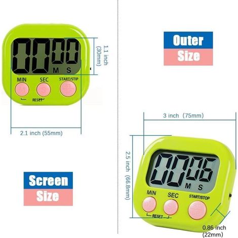 Timer da cucina magnetico con ampio schermo LCD, funzione di apprendimento della cucina, allarme sonoro e conto alla rovescia.