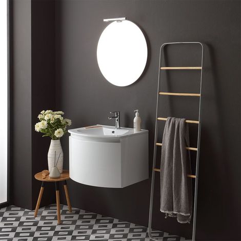 Mobiliario De Baño Suspendido Curvo Blanco 62Cm Con Espejo Redondo  Riva (1/5)