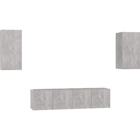 Ensemble de meubles TV 4 pcs, Étagère TV, Meuble de Salon, Gris béton Aggloméré OIB2233E (1/5)