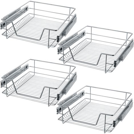 Tectake – Tiroir de rangement télescopique 50 cm – Lot de 4 – Métal chromé – Capacité 12 kg – Installation facile avec notice illustrée