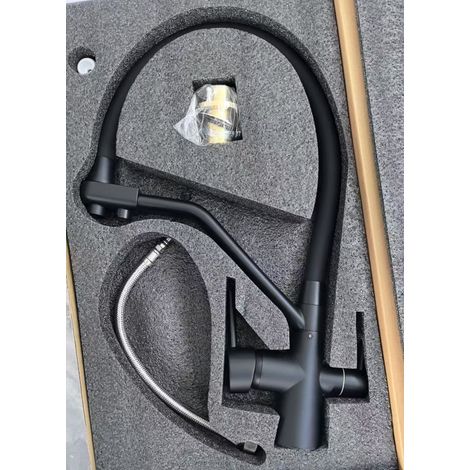 Cross-border copper core 3-in-1 kitchen faucet, hot and cold water, universal rotating faucet for sinks and basins, direct drinking water purifier - zinc-clad copper body, black, goddess style.