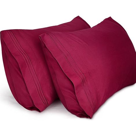 Lot de 2 taies d'oreiller, taies d'oreiller douces de haute qualité, lavables en machine, infroissables, respirantes (bordeaux, 50 cm x 66 cm) (1/5)