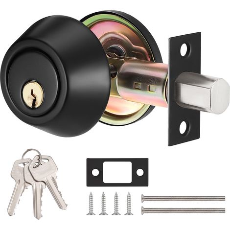 Serrure de porte à double clé avec bouton et cylindre réglable - Mécanisme à pêne dormant pour chambre et salle de bain - Finition noire et design boule ronde (1/5)