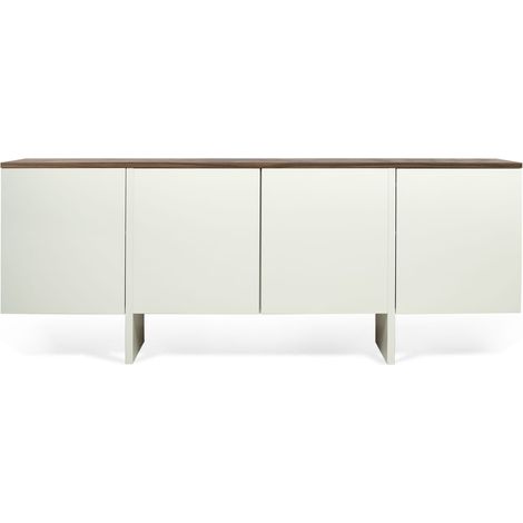 Buffet 4 portes 200x42x76 cm décor blanc mat et plateau noyer vernis (1/5)