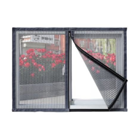 QORVA-130 x 150 cm Moustiquaire pour fenêtre - Moustiquaire pour chat - Avec ruban adhésif - Facile à installer - Avec fermeture éclair - À découper