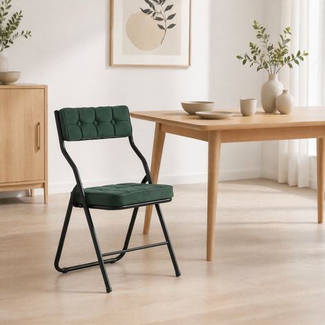 Set 2 sedie da pranzo pieghevoli con cuscino, velluto verde, struttura in acciaio HAVRYA (1/5)