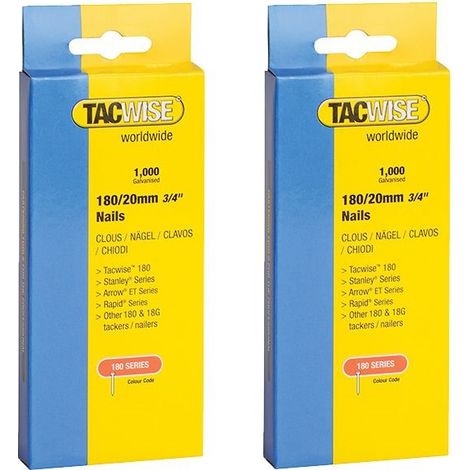 Tacwise 180 Series Nails 20mm (3/4"") Galvanised Box Of 1000 Brads Nail Twin Pack