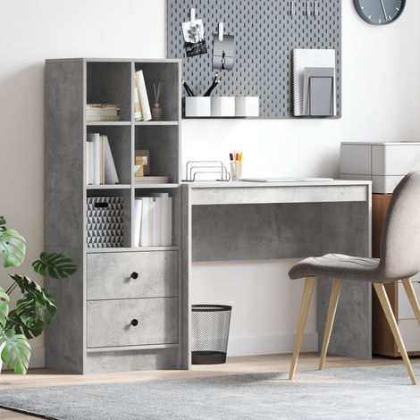 Schreibtisch mit Schubladen mit Regal 2 pcs Beton Grau