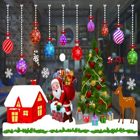 Autocollant Fenêtre Noël - Film Électrostatique Réutilisable - Renne Père Noël Arbre de Noël Flocon de Neige - Pour Vitre Porte Vitrophanie Surface Lisse - Lot de 1 (1/5)